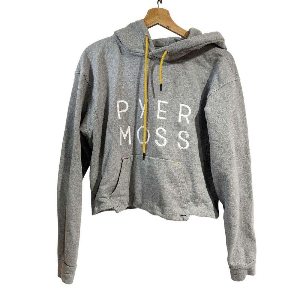 Pyer Moss Grey Cropped Hoodie Sweatshirt Embroidered Logo Women's Small